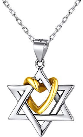 Nofade Silver 925 Davidstern Kette Damen Kette mit herzanhänger mit Geschenkebox für Weihnachten…