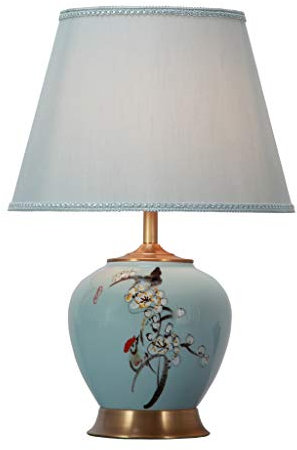 Fine Asianliving Chinesische Tischlampe Porzellan Blau Handbemalt mit Schirm B21xT21xH54cm mit Lampenschirm E27 China Orientalische Tischleuchte Keramik Nachttischlampen Asia