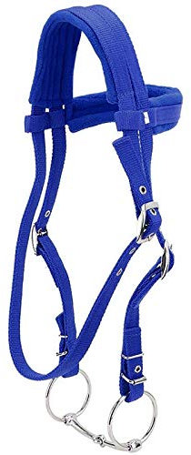 tooloflife Reitpferde-Zaumzeug mit Zügel, rot, verstellbares Pferdehalfter-Geschirr, Pferdekopfstücke, Trensen mit weichem Kissen (groß, blau)