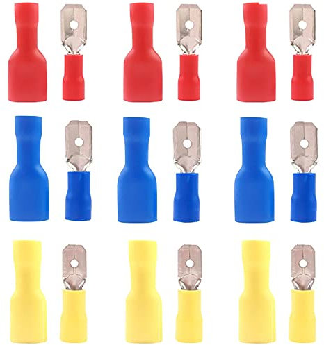 Ruidee 120 Pezzi Connettori Elettrici Terminali elettrici a vanga isolati Maschio e Femmina Isolati Capicorda Elettrici Crimp Assortimento di Capicorda Morsetti per Cavi Elettrici(PGM)