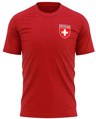 Switzerland Football Shirt - Mens Switzerland Flag Badge T Shirt - Football European Country 2021 2020 Supporters Red White 1895 Tee Him - Swiss Tournament Footy Soccer Top, S, Red