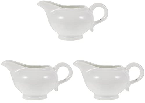 Cabilock 3pcs Ceramic Gravy Boat Porcelain Saucer Boat Milk Jugs for Salad Dressings Milk Creamer Broth Black Pepper Style A 140ml