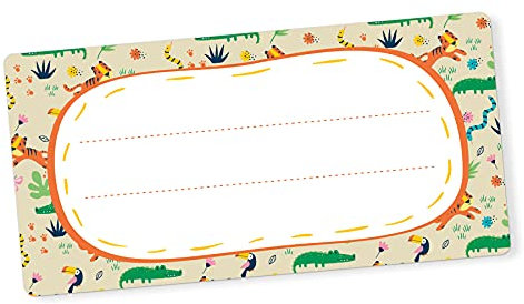 itenga 40x Buchetiketten Heftetiketten 9x4,5cm I Schulheft Etiketten I Namensschild beschreibbar selbstklebend Aufkleber aus Haftpapier (Dschungeltiere)