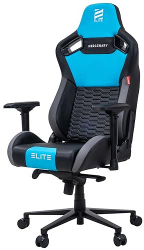 ELITE Profi Gaming Stuhl Mercenary | Ergonomischer Bürostuhl - 150 kg Belastbarkeit - Schreibtischstuhl - Chefsessel - Sessel - Racing Gamingstuhl - Drehstuhl - Kunstleder (Schwarz/Grau/Blau)