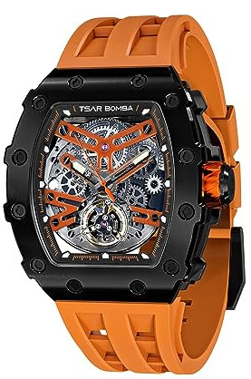 TSAR BOMBA Uhren Herren Armbanduhr Herren Automatik Uhr Herren Tonneau Analog Skelett Mechanische Herren Uhr Japanisches Uhrwerk Wasserdicht Klassische Luxus Armband Herren Geschenk Für Männer