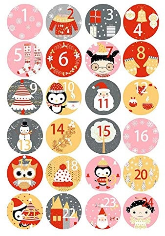 QinMMSPORTS Adventskalender Aufkleber (Zahlen 1-24) - Sticker für Kalender zum selber basteln für Weihnachten - Adventskalenderzahlen Etiketten selbstklebend - Nummern für Papiertüten (B)
