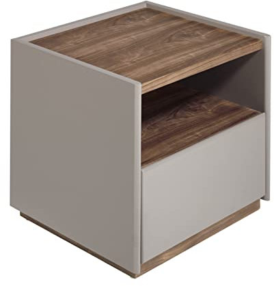 Ángel Cerdá - Mesita de Noche en Nogal y Gris Polvo Mate - Diseño Moderno y Funcional con Cajón Push y Hueco Abierto - 50 x 45 x 45 cm