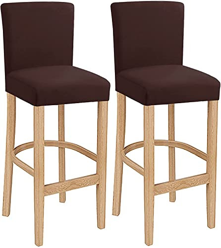LANSHENG Stuhlhussen Barhocker Bezug Barstuhlbezug mit Rückenlehne 2 Stück Hussen für Barhocker, Stretch Waschbarer Barhocker Abdeckung Passend für Barhocker mit kurzer Rückenlehne Braun