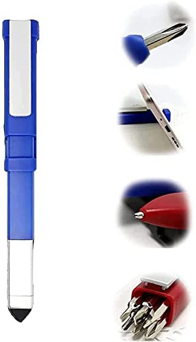Multifunctional 4 in 1 Tech Tools Pen, Pen-Shaped Phone Holder with Screwdriver Sets for School Office Home (Blue)