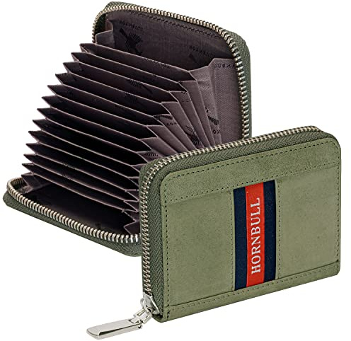 HORNBULL Steve RFID-blockierende Ledergeldbörse für Herren, vertikaler Kreditkartenhalter, Gren, 2 x 9 x 12 cm, Geldbörse mit umlaufendem Reißverschluss