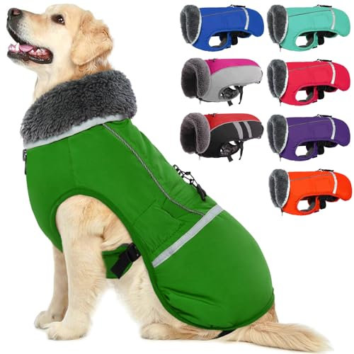 QBLEEV Hundewintermantel, warm, reflektierende Hundejacke, Rollkragen, wasserdicht, für kaltes Wetter, Dickes Fleecefutter Hund-, Haustierbekleidung, Weste, Schneeanzug für alle Hundegrößen, Größe S