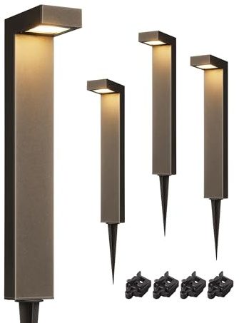EDISHINE Low Voltage Pathway Lights Wired, 3000K 3.2W 50,000Hrs Waterproof LED Outdoor Landscape Lighting with Connectors, 12V Modern Cast-Aluminum Landscape Path Lights for Walkway Garden, 4 Pack