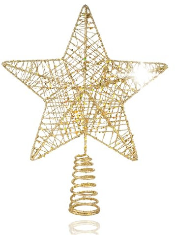 Estrella Dorado en la Copa del árbol - Accesorio de la Copa del árbol de Navidad para el Abeto, la Copa del Abeto del árbol de Navidad