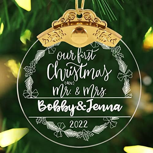 Benutzerdefinierte Namen 2022 Unser Erstes Weihnachten Als Herr Und Frau Glas Weihnachtsschmuck, Baumschmuck, Hochzeitsgeschenke Für Paare, Weihnachtsbaum Hängeschmuck Zubehör
