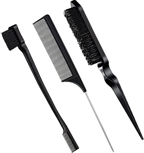 Edges Brush, 3 Stück Sleek Bun Bürste Für Sleek Zopf, Witbicg Teasing Brush Haarbürste Borstenkamm Baby Hair Brush Toupierbürste Babyhaare Geeignet Für Friseur Dame Baby Kind (Schwarz)