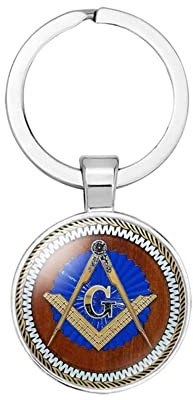 vmcoatdu Kompatibel mit Freimaurer-Logo Schlüsselanhänger Geschenk Männer Frauen Schlüsselanhänger Edelstahl und eingelegte Glasmaterialien, Freimaurer-Logo A, Einheitsgröße