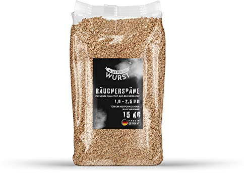 Alles für die Wurst - Räuchermehl Buche, naturbelassenes Buchenrundholz, verschiedene Körnungen erhältlich, Räuchermehl, Räucherchips, für ein perfektes Räucherergebnis (1,0-2,8 mm - 15 kg Sack)