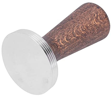 Kaffeemaschine aus Edelstahl, Griff aus Nussbaum, Schwarz, Espresso-Kaffeepresse mit flacher Basis, Barista-Stil, 58 x 93 mm