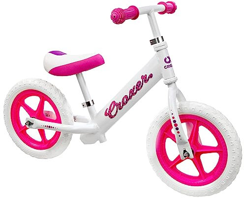 Croxer Kinderlaufrad Lauflernrad für Kinder, Jungen und Mädchen |Ultraleicht | höhenverstellbar | 12 Zoll | Gummigriffe (Cadea White/Pink ohne Handbremse)