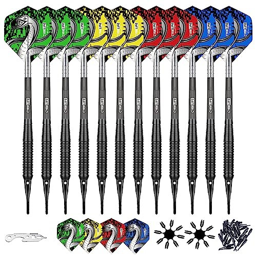 CyeeLife Dartpfeile mit kunststoffspitze für elektronische dartscheibe 12 Stück Soft Darts Pfeile Set,18 Gramm Profi Softdarts dartpfeil,mit Zubehör und Geschenkbox