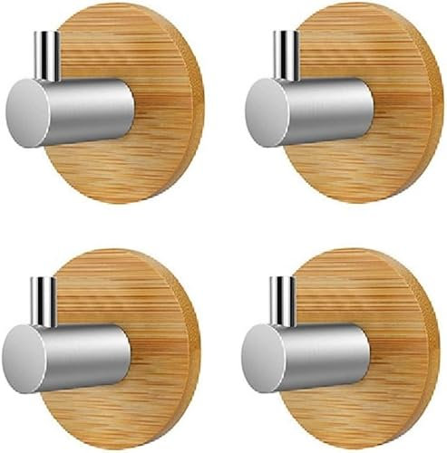 Lrpiyvo 4 ganci autoadesivi in legno per accappatoi, asciugamani da bagno, ganci adesivi in legno resistenti per porte e pareti, ganci adesivi per appendere