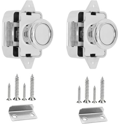 MaikcQ 2 Pcs Push Lock Argent Push Lock 14-16mm Bouton Poussoir Verrouillage Bouton Poussoir pour Porte Armoire Yacht Bateau Caravane Pièces De Rechange