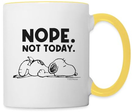 Spreadshirt Official Peanuts Snoopy Nope Not Today Two-Tone Mug, One Size, White/Yellow