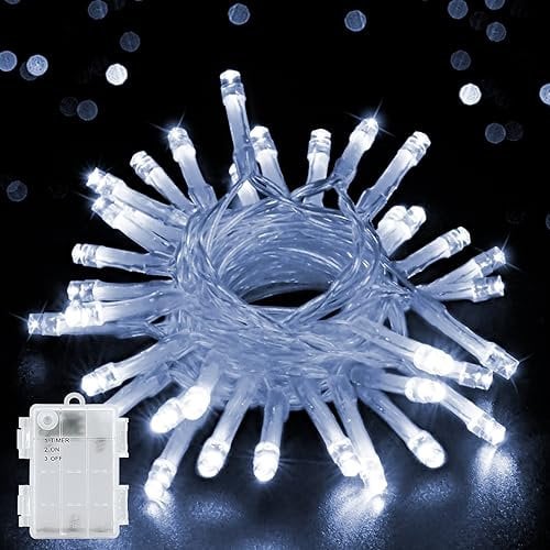 Gcstnn Battery Fairy Lights, 3M 30 LED Fairy Lights Battery Operated with Timer, IP65 Waterproof String Lights for Jar Garden Camping Christmas Indoor Outdoor Decorations, Cool White