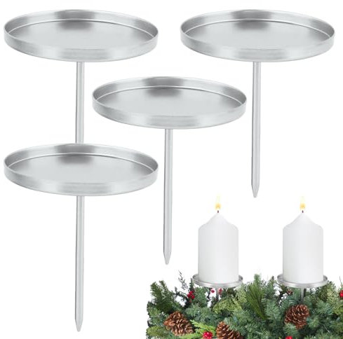 4 Stück Kerzenhalter für Adventskranz Größe Ø 8 cm Adventskranzstecker Silber Teelichthalter für Advent Weihnachts Tisch Deko
