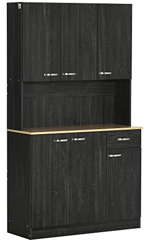 HOMCOM Buffet de Cuisine Armoire de Cuisine contemporaine Multi-rangements 6 Portes 1 tiroir + Grand Plateau dim. 101L x 39l x 180H cm en Bois Noir