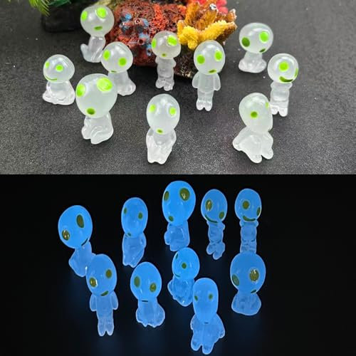 Ynxee 10 Stück leuchtende Miniatur-Alien-Statuen, Deko-Figuren, leuchten im Dunkeln, für Mikro-Landschaft, Außenbereich, Terrasse, Balkon, Hof, Feengarten, Dekoration, Zubehör, Weiß