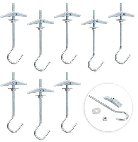 Wisebom 8 PCS Techo Gancho, Gancho Lampara Techo, Acero al Carbono Techo Pared Muelle Toggle Pernos Percha Colgador de Fijación, pared para Lámpara Canasta de plantas Ventilador de Techo, M4 X 90 mm