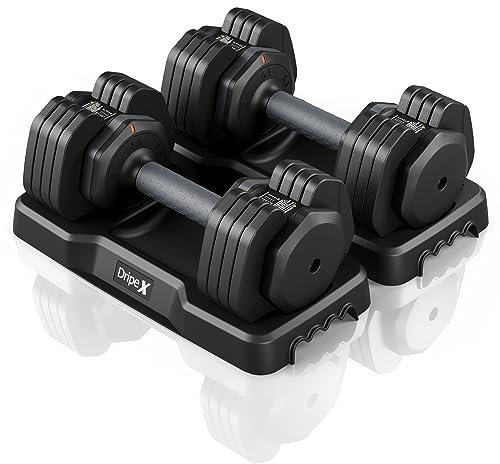 Dripex Hantel Verstellbares Hantelset 11 kg ein Paar, Hantel mit Anti-Rutsch Griff, Einstellbaren Hantelscheiben und Ablageschale, Fitness Kurzhanteln aus Stahl