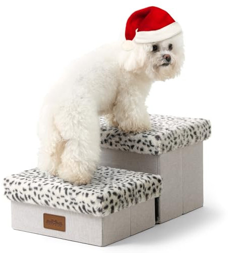 COZY KISS Escalera para Perros Pequeños con Almacenaje, Escaleras Plegable para Mascotas para Cama, Sofá y Silla, Durable, hasta 80kg (Leopardo, 33x63x35cm, 2)