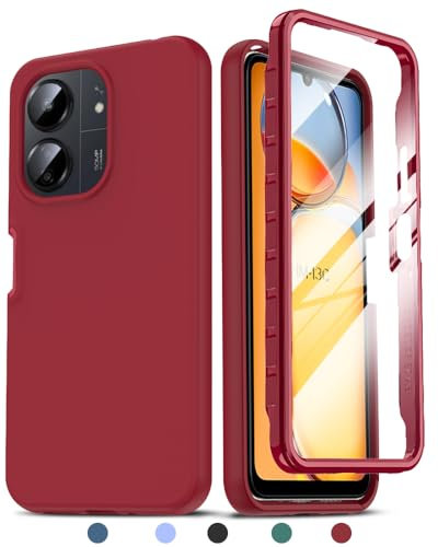 LeYi Handyhülle für Xiaomi Redmi 13 C Hülle mit Doppelseitige, Rundumschutz Schutzhülle mit Eingebautem Displayschutz, Kratzfeste Silicone TPU Bumper Outdoor Doppel 13C 4G/5G Case Cover Rot
