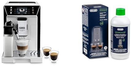 De'Longhi PrimaDonna Class ECAM 550.65.W Kaffeevollautomat mit LatteCrema Milchsystem, Cappuccino und Espresso auf Knopfdruck, 3,5 Zoll TFT Farbdisplay und App-Steuerung, weiß mit DLSC 500 Entkalker