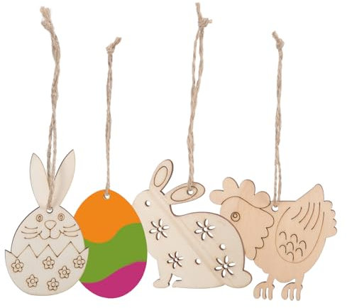 ABOOFAN 40 STK Osterschmuck osteranhänger aus Holz Heimdekorationen bastelset für Ostern osterbasteln Sets Ornament Etiketten Osterdekoration aus Holz Holzschmuck für das Kunsthandwerk