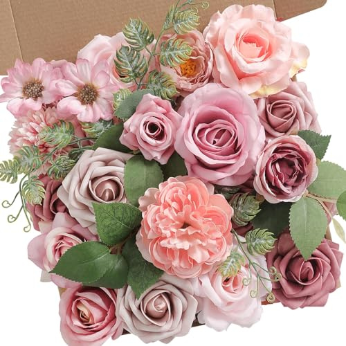 YiYunFloral Künstliche Blumen, Altrosa Seidenblumen für DIY Hochzeit Brautsträuße, Hochzeitstorte Blumen für Tischdekoration, Babyparty, Geburtstagsparty, Heimdekorationen