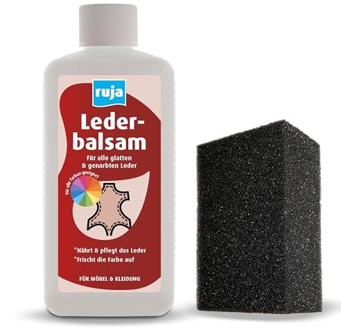 ruja Lederbalsam 500 ml inkl. Pflegeschwamm - farblose Lederpflege für alle glatten und genarbten Leder, Autositze, Möbel, Kleidung, Schuhe