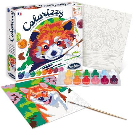 Sentosphère 3904512 Colorizzy, Malen nach Zahlen, Acryl-Mal-Set für Kinder, Motiv Roter Panda und Shiba, DIY Kreativset, Bastelset, Malset ab 8 Jahren