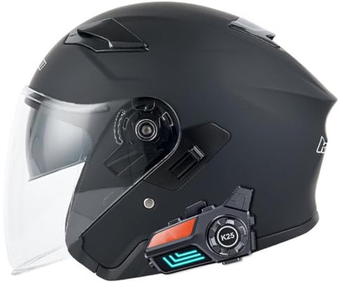 Casco Moto Jet Bluetooth Mezzo Casco con Microfono Speaker Vintage Caschi Jet e Demi-Jet Scooter ECE Omologato con Doppia Visiera Sole a Scomparsa per Donna e Uomo Adulto 2,XXL