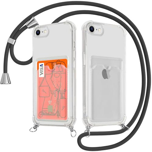 Xylota Handykette für iPhone 8/7/SE 2022/SE 2020 4,7'' Hülle [Kartenfach] mit Band, Transparent Handyhülle mit Kette Kordel Schlüsselband, Stoßfeste Schutzhülle für iPhone 8 zum Umhängen, transparent