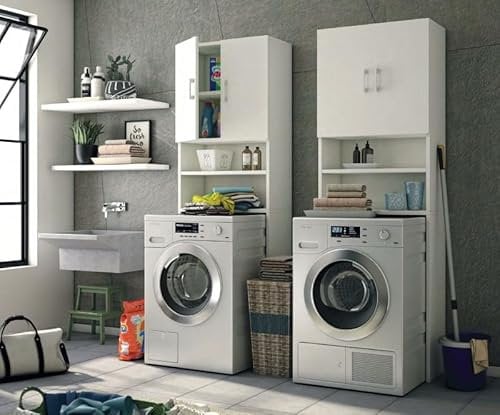 terraneo Mobile coprilavatrice salvaspazio bianco in legno truciolare 2 ante con ripiano interno,