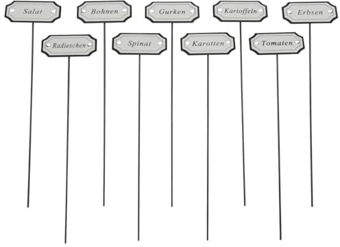 Schwarzes 9-teiliges Gemüsestecker-Set Metall - Hochbeet Gemüsebeet & Gewächshaus Gemüseschilder für Garten und Balkon - Witterungsbeständige Metall Pflanzenschilder Kräutergarten 28 cm