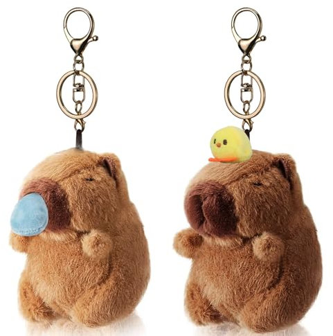 Mezrkuwr 2 Stück Capybara-Plüsch-Schlüsselanhänger, Spielzeug, realistische Capybara-Kuscheltiere, Plüschtiere, Capybara-Anhänger für Rucksack, Geburtstagsgeschenk
