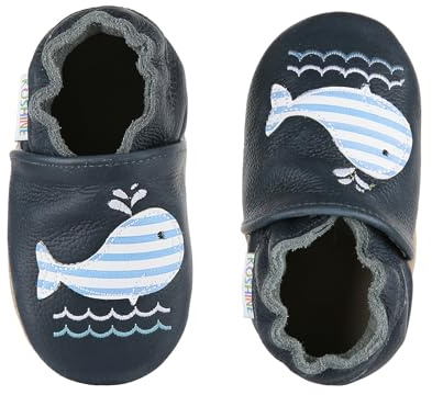 koshine Zapatos para gatear de cuero suave para bebé, zapatos para aprender a andar, zapatillas de 0-3 años (gris, 18), Azul Marino Delfín, 20/21 EU