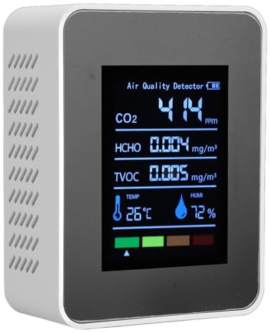 Monitor de Calidad del Aire 5 en 1, Medidor de CO2/HCHO/TVOC/temperatura/humedad, Detector Inteligente de Calidad del Aire con Pantalla a Color, para el Hogar, Oficina, Escuela