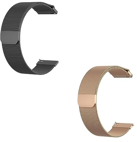 GEZHUCAO 2 Stück Armband für Smartwatches 10-2MM Uhrenarmband Aus Edelstahlgeflecht-Metall - Magnetverschluss - Schnellverschluss für Damen- Und Herrenuhren(Black+Rose Gold,20MM)