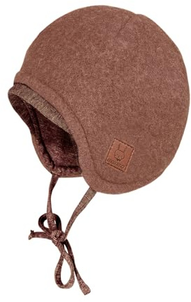 maximo GOTS Baby-Mütze,Wollfleece kbT Jerseyfutter KBA, Band