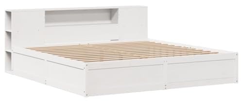 vidaXL Massivholzbett, Holzbett Bett ohne Matratze mit Kopfteil, Bettrahmen Bettgestell mit Lattenrost, Doppelbett für Schlafzimmer, Weiß 200x200cm Kiefernholz